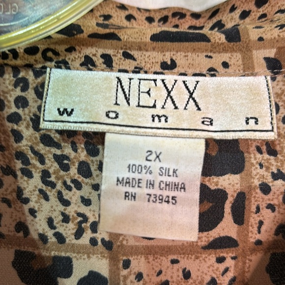 Nexx woman 2x animal print 💯 silk vintage blouse euc cheetah leopard mix - Picture 2 of 8